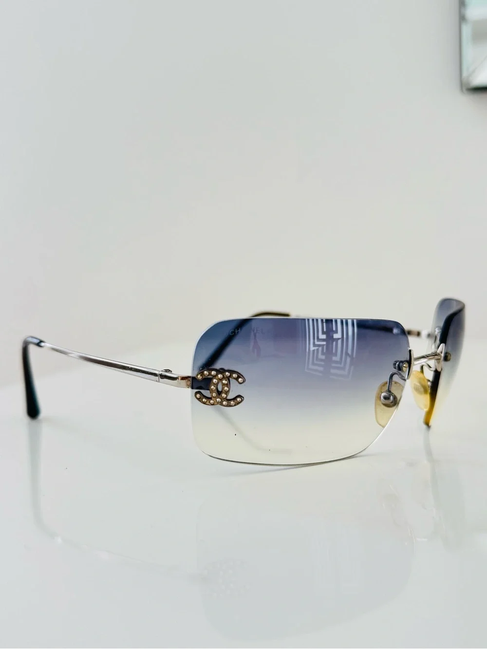 Extremely RARE 🦋 Authentic Chanel light blue rimless CC sunglasses✨